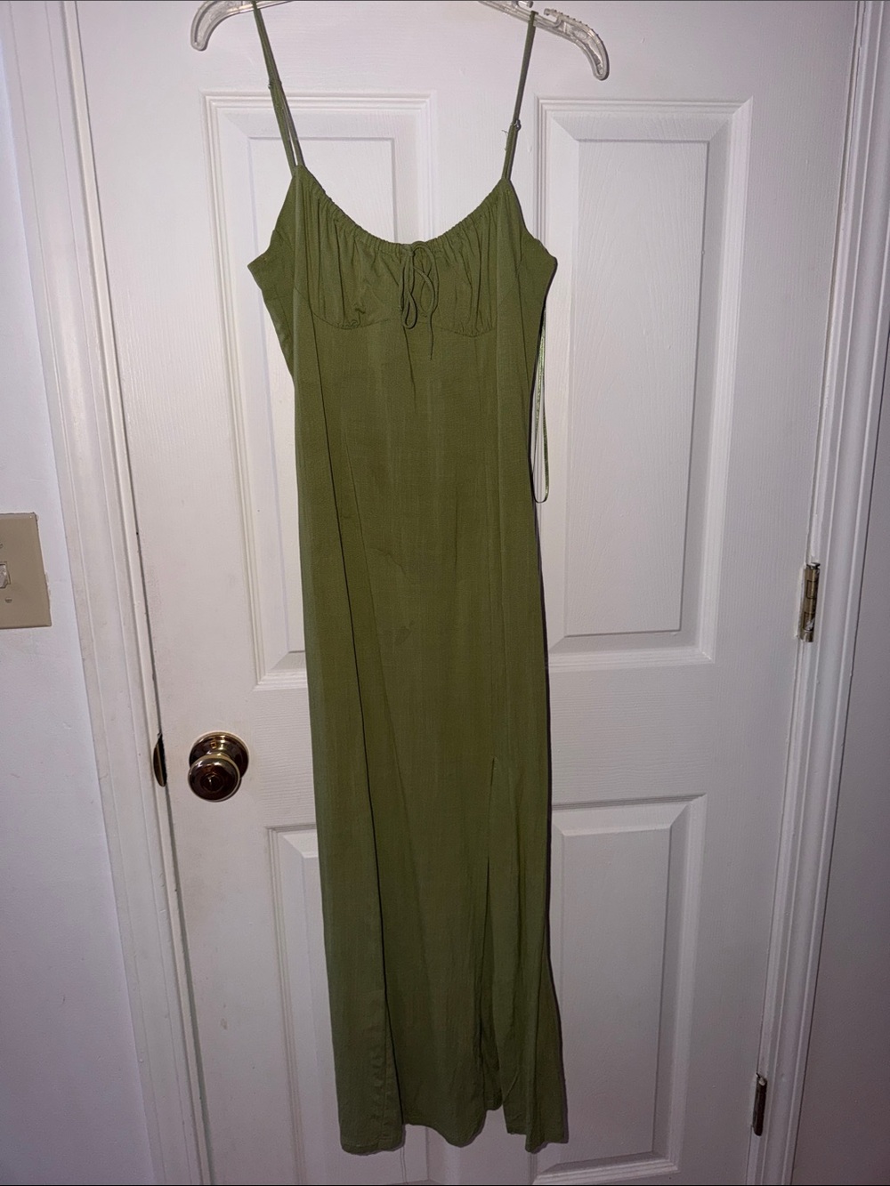 Zara Olive Green Spaghetti Strap Maxi Dress